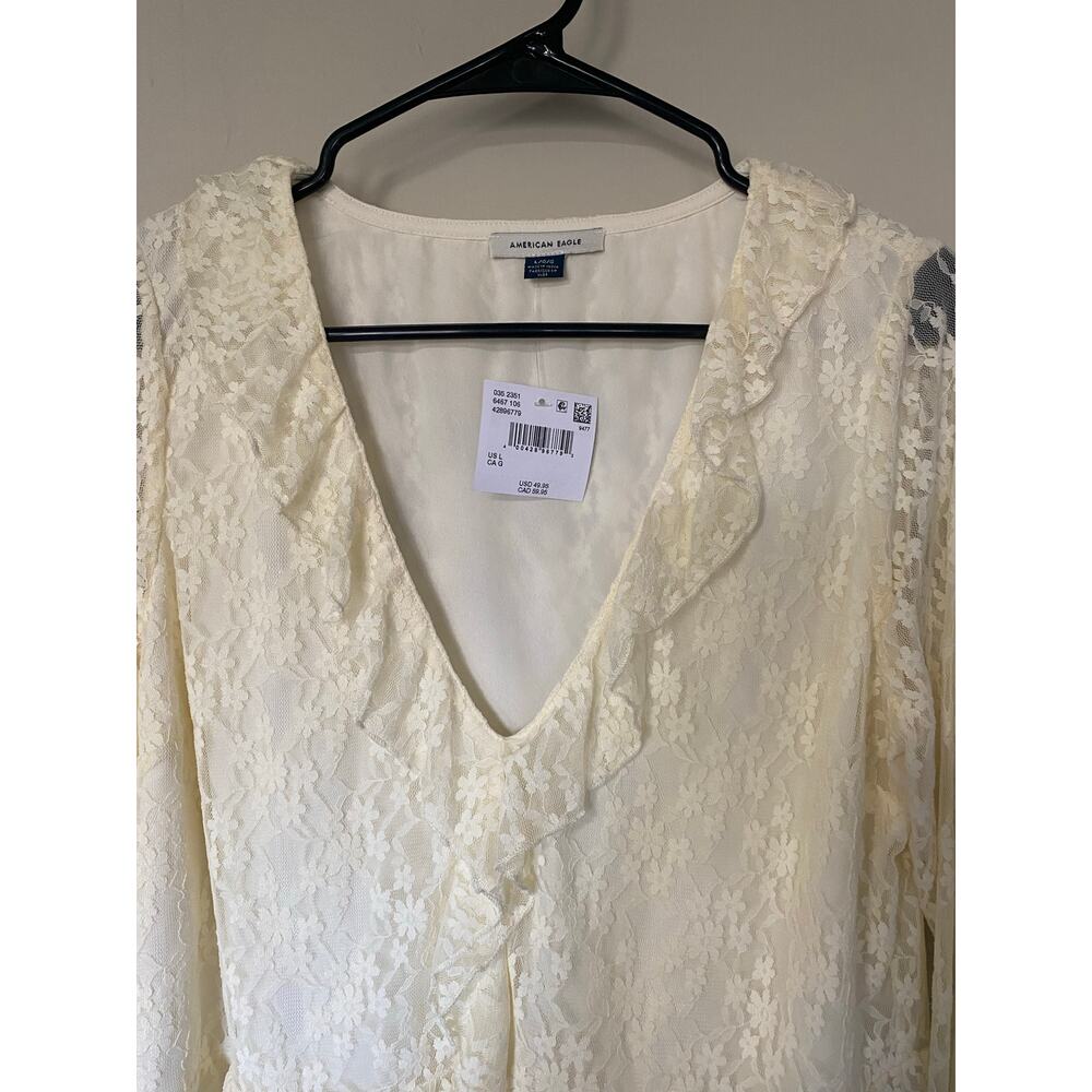 NWT American Eagle Lace V-Neck Victorian Regency Cropped Long Sleeve Blouse L - Picture 2 of 9